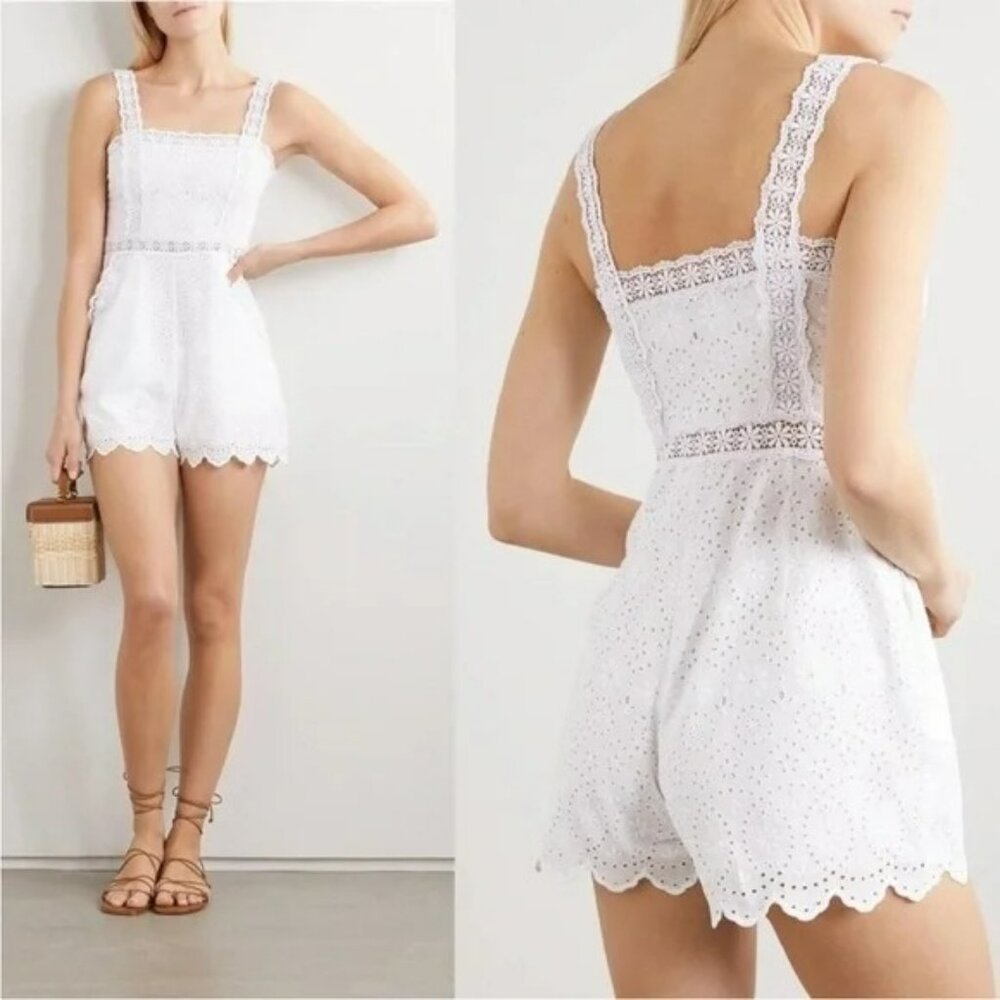 Charo Ruiz Zuma White Eyelet Lace Linen Embroidered Playsuit Romper Boho Beachy - Picture 2 of 14